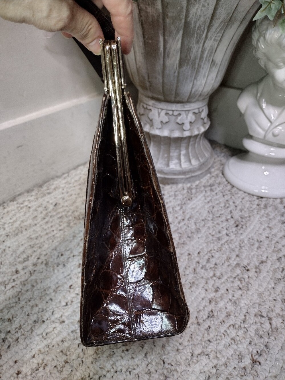 Vintage Classic Croc-Embossed Brown Leather Top-Handle Bag - Picture 8 of 16